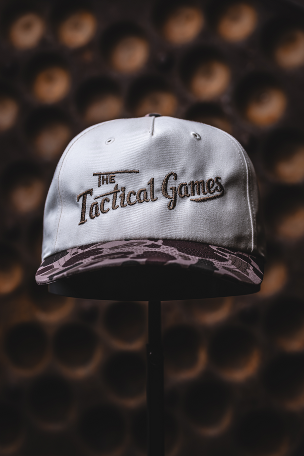 TTG Embroidered Cream/Bark Duck Camo 5 Panel Snapback Hat